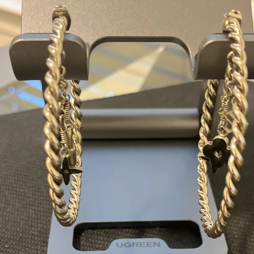 Louis Vuitton Silver Hoop Earrings Sweet Monogram Large Authentic - Picture 4 of 6